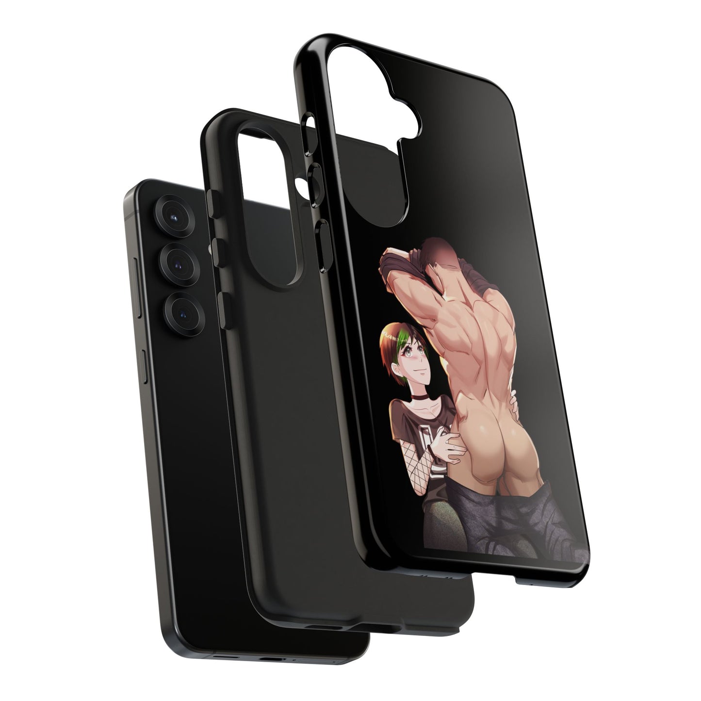 Tomboyish goth punk rock girl with buff bara jock Tough Phone Cases