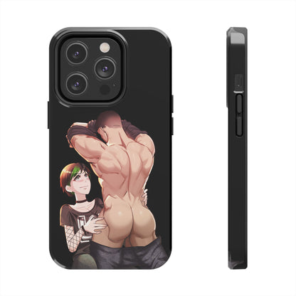 Tomboyish goth punk rock girl with buff bara jock Tough Phone Cases