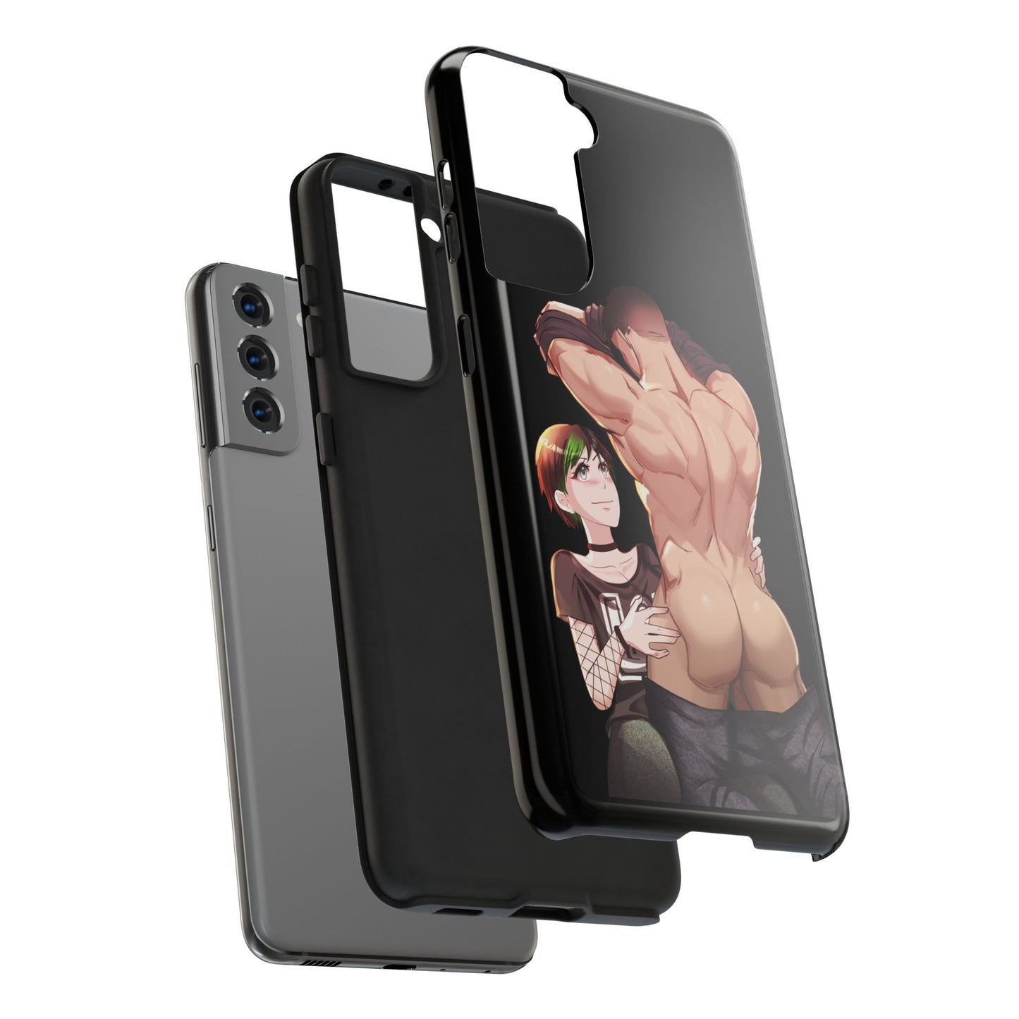 Tomboyish goth punk rock girl with buff bara jock Tough Phone Cases