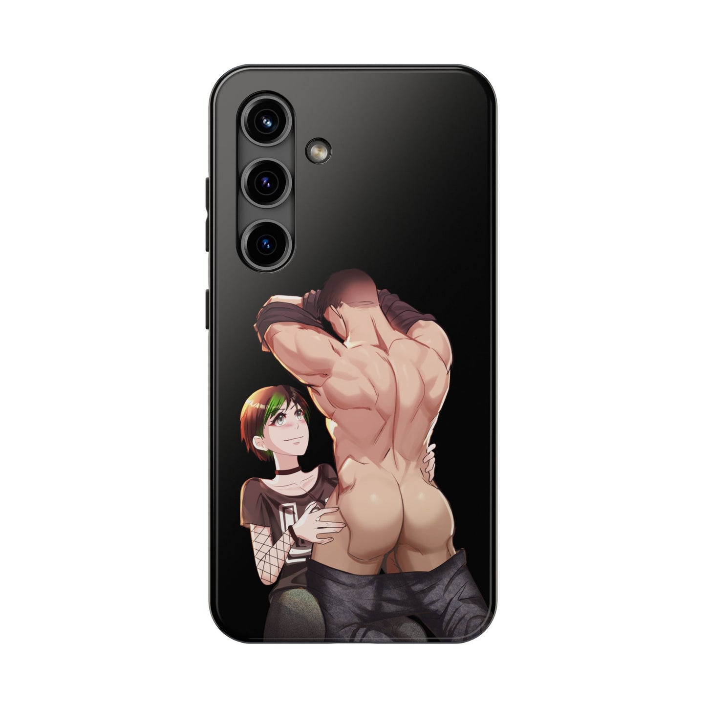 Tomboyish goth punk rock girl with buff bara jock Tough Phone Cases