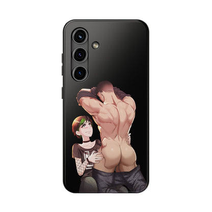 Tomboyish goth punk rock girl with buff bara jock Tough Phone Cases