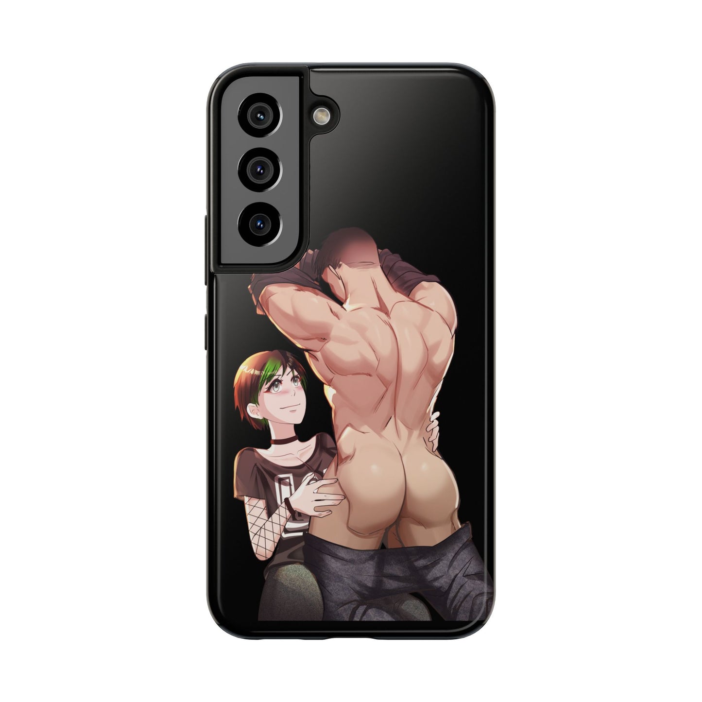 Tomboyish goth punk rock girl with buff bara jock Tough Phone Cases