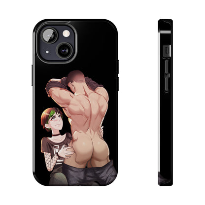 Tomboyish goth punk rock girl with buff bara jock Tough Phone Cases