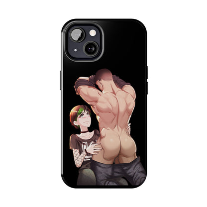 Tomboyish goth punk rock girl with buff bara jock Tough Phone Cases