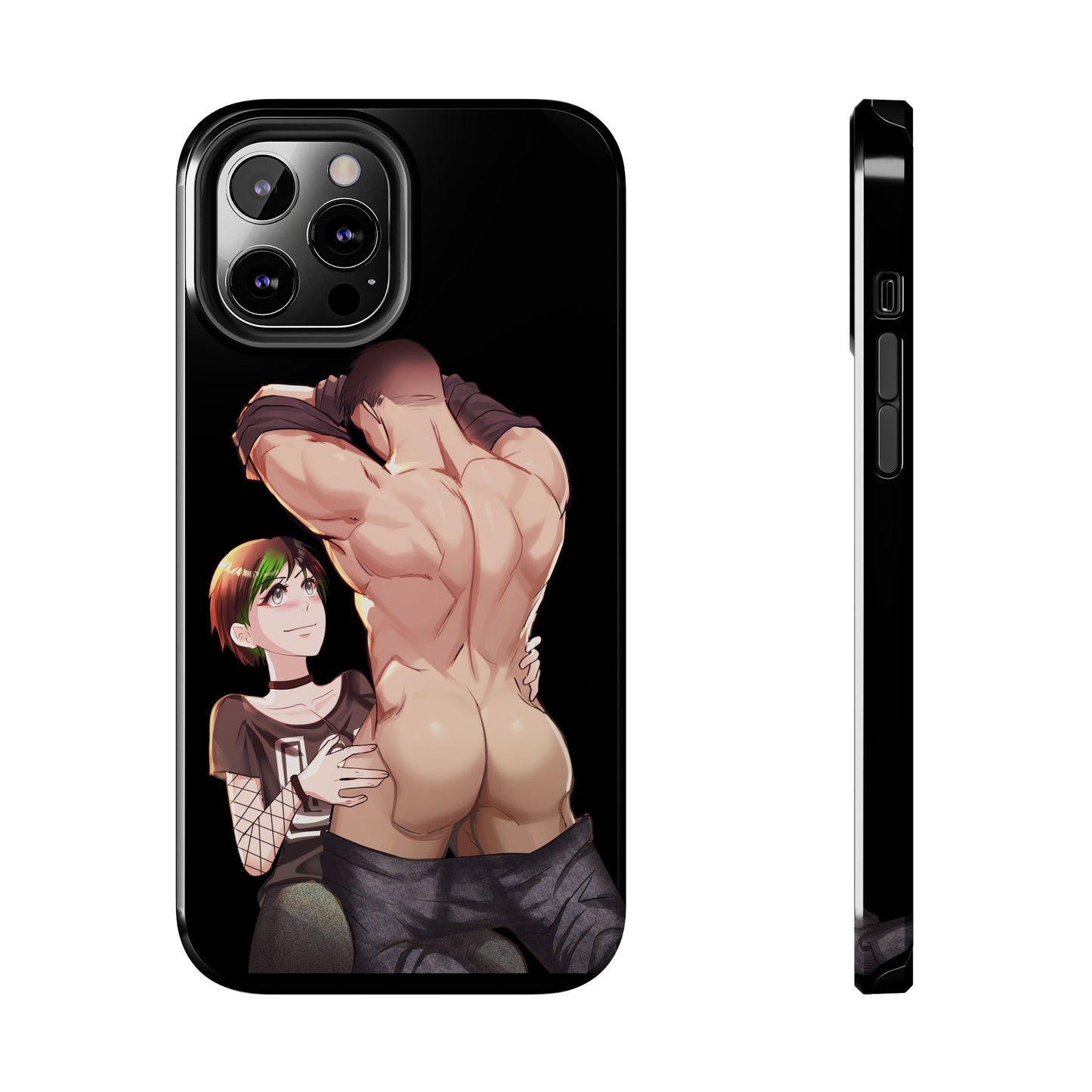 Tomboyish goth punk rock girl with buff bara jock Tough Phone Cases
