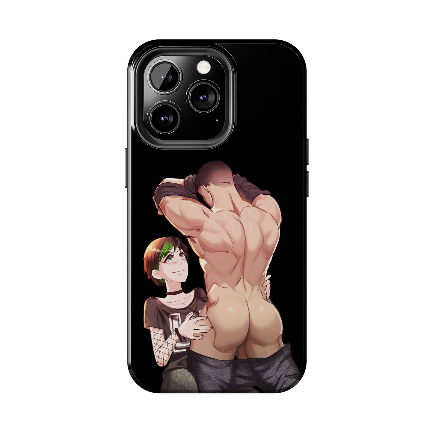 Tomboyish goth punk rock girl with buff bara jock Tough Phone Cases