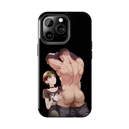 Tomboyish goth punk rock girl with buff bara jock Tough Phone Cases
