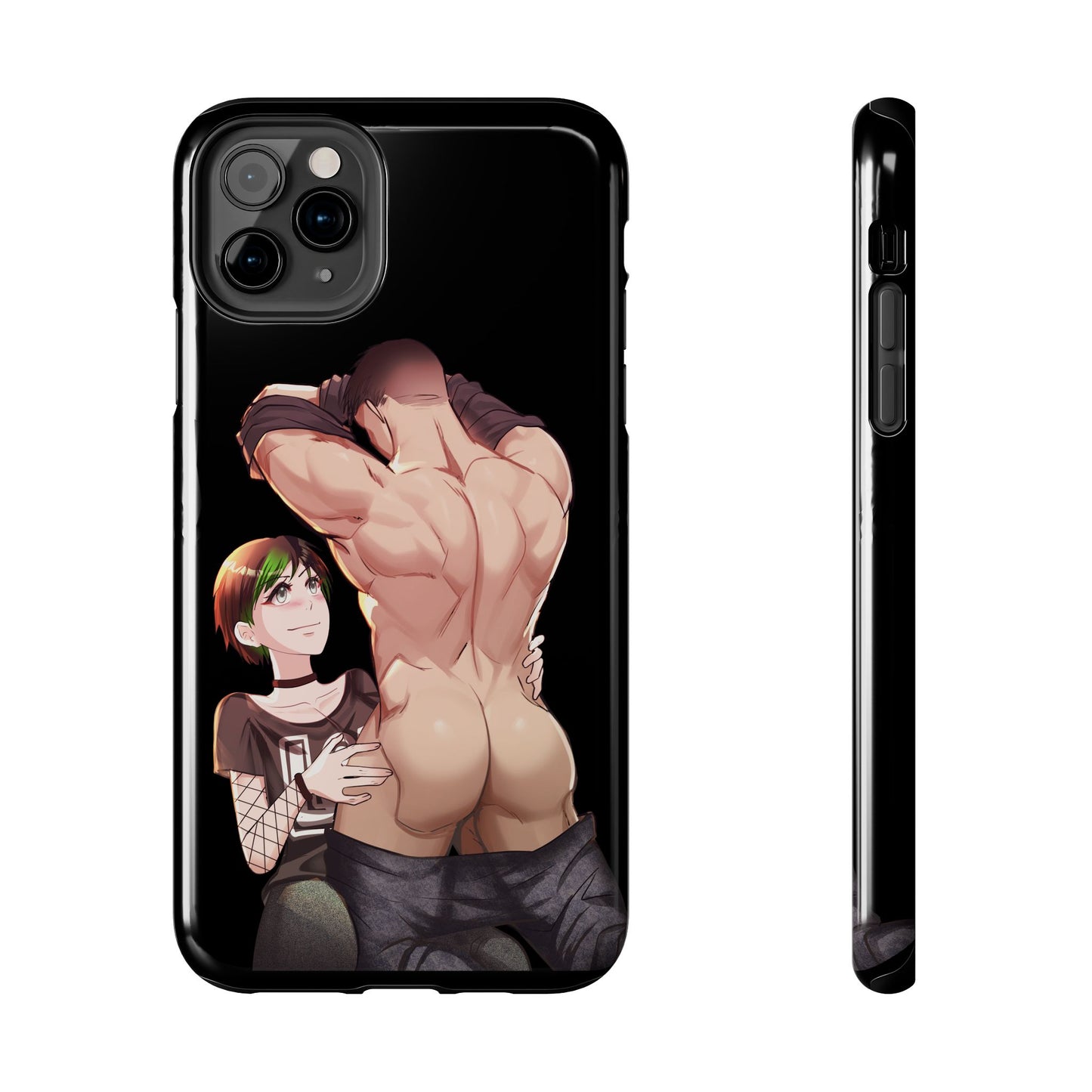 Tomboyish goth punk rock girl with buff bara jock Tough Phone Cases