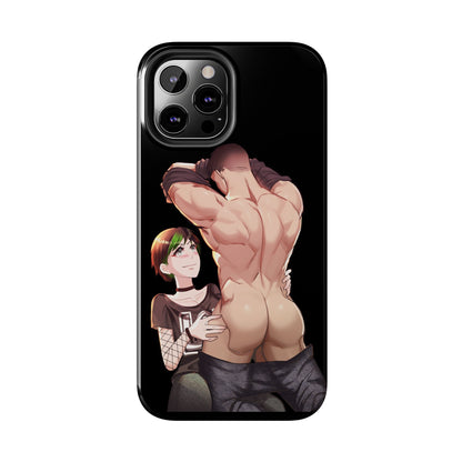 Tomboyish goth punk rock girl with buff bara jock Tough Phone Cases