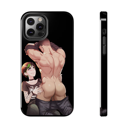 Tomboyish goth punk rock girl with buff bara jock Tough Phone Cases