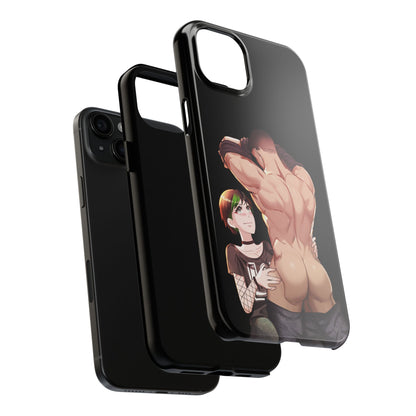 Tomboyish goth punk rock girl with buff bara jock Tough Phone Cases