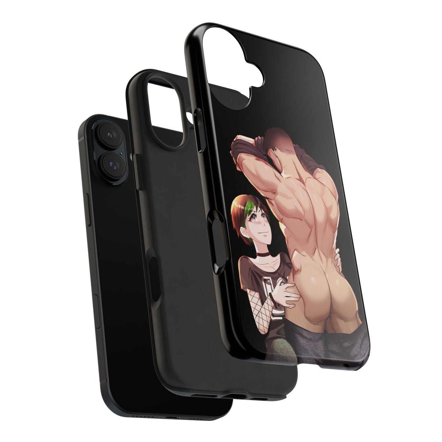 Tomboyish goth punk rock girl with buff bara jock Tough Phone Cases