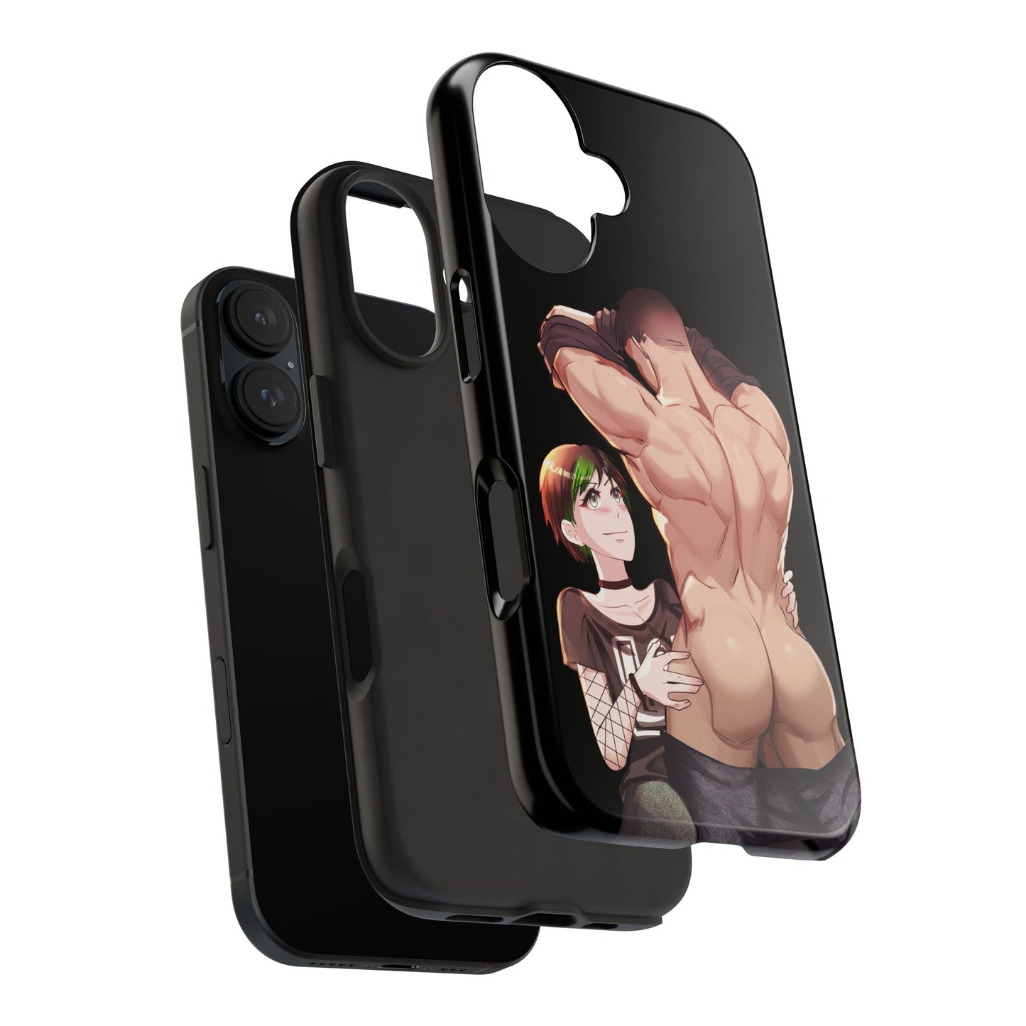 Tomboyish goth punk rock girl with buff bara jock Tough Phone Cases
