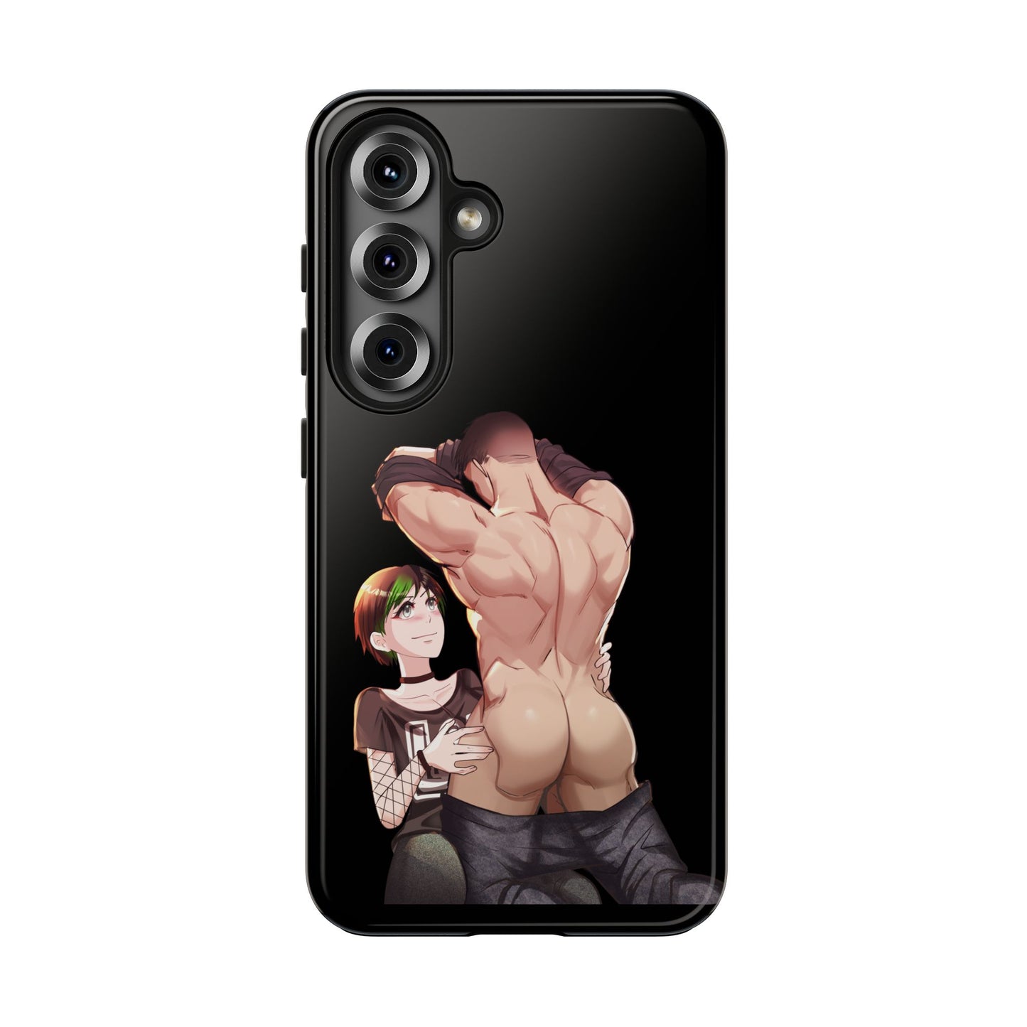 Tomboyish goth punk rock girl with buff bara jock Tough Phone Cases
