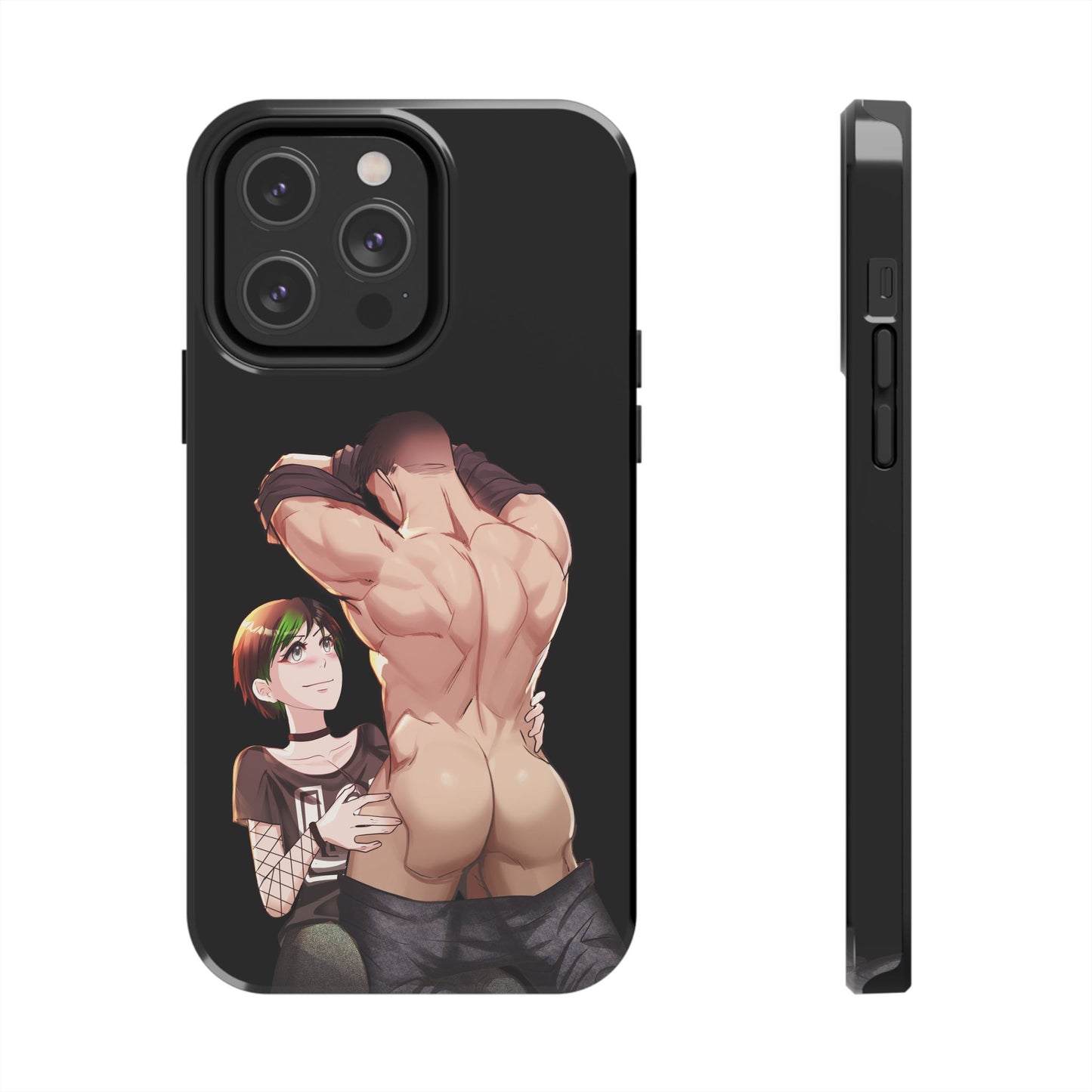 Tomboyish goth punk rock girl with buff bara jock Tough Phone Cases
