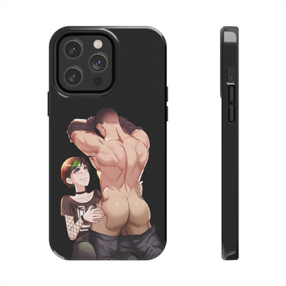 Tomboyish goth punk rock girl with buff bara jock Tough Phone Cases