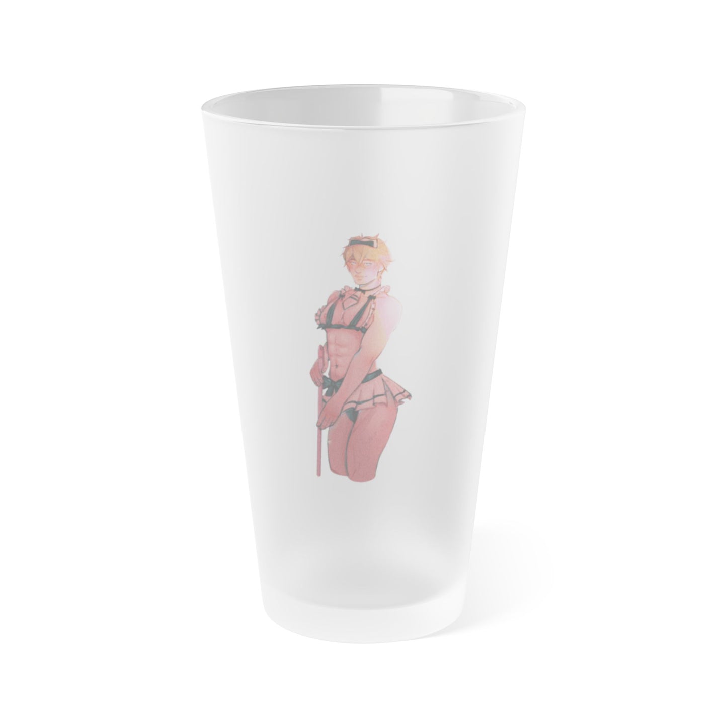 Anime Femboy Maid Frosted Pint Glass, 16oz