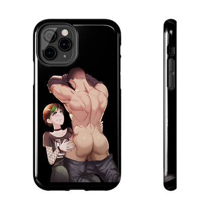 Tomboyish goth punk rock girl with buff bara jock Tough Phone Cases