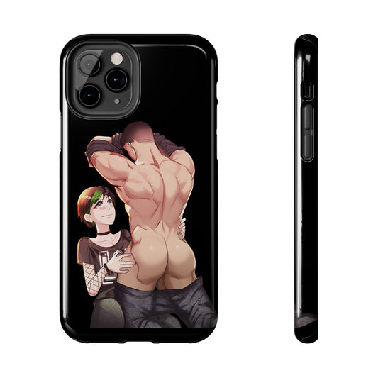 Tomboyish goth punk rock girl with buff bara jock Tough Phone Cases