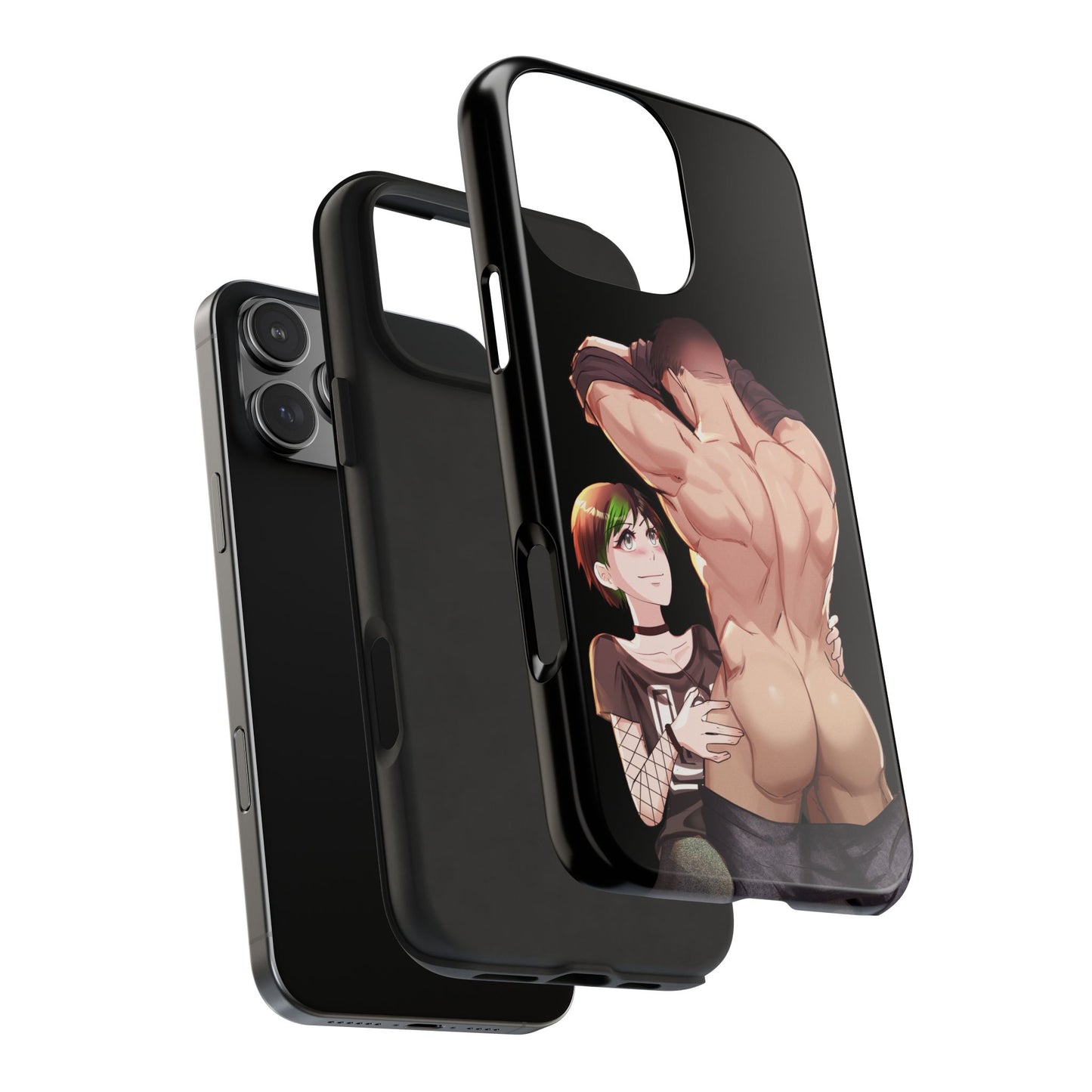 Tomboyish goth punk rock girl with buff bara jock Tough Phone Cases