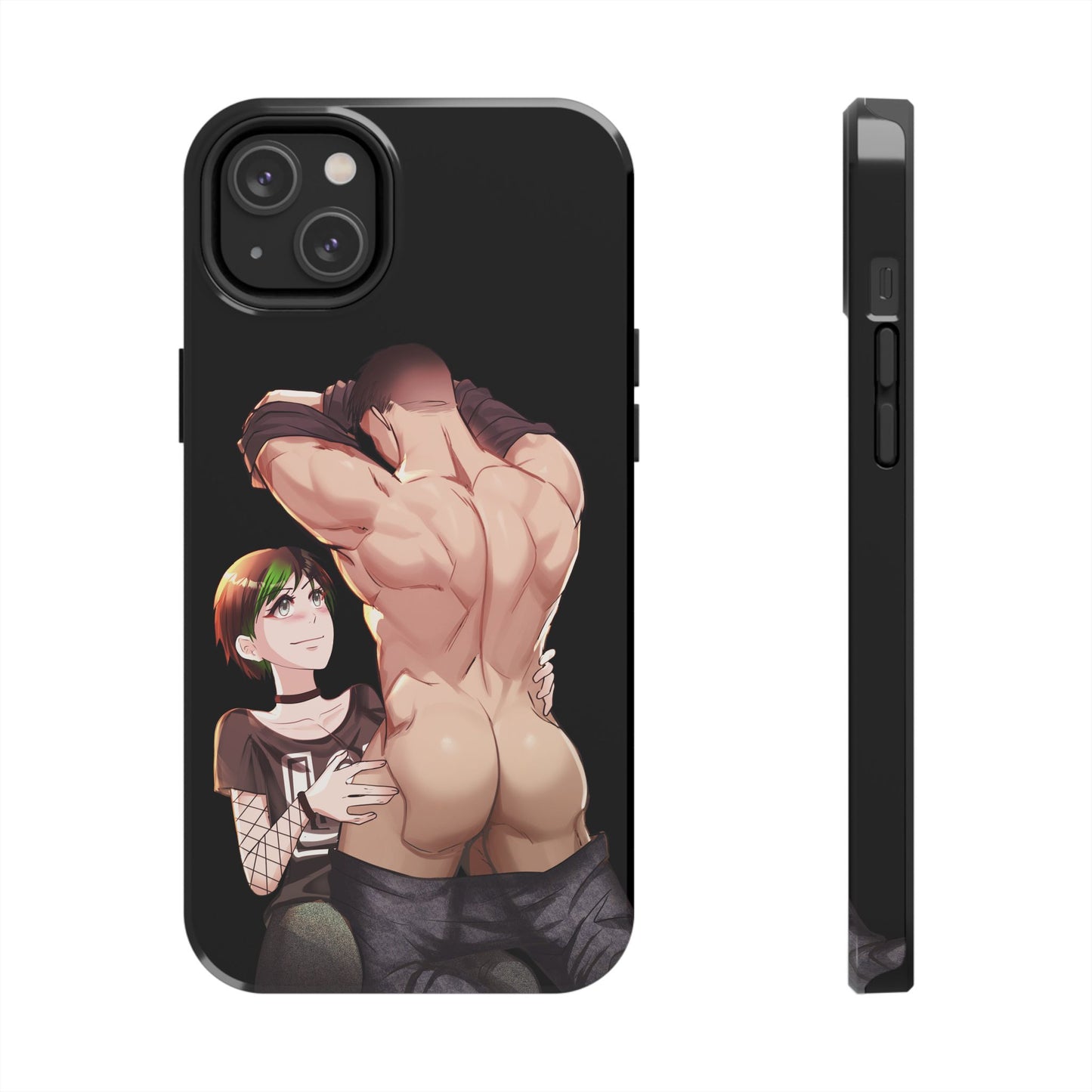 Tomboyish goth punk rock girl with buff bara jock Tough Phone Cases