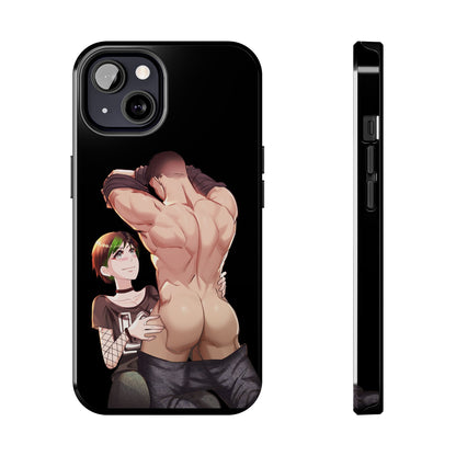 Tomboyish goth punk rock girl with buff bara jock Tough Phone Cases