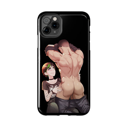 Tomboyish goth punk rock girl with buff bara jock Tough Phone Cases