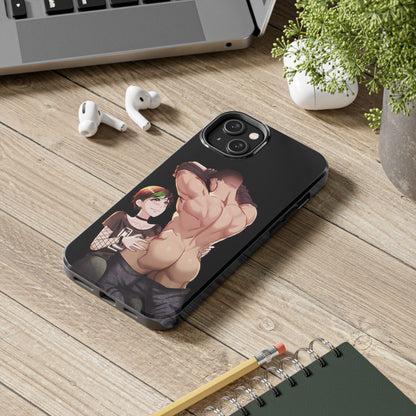Tomboyish goth punk rock girl with buff bara jock Tough Phone Cases