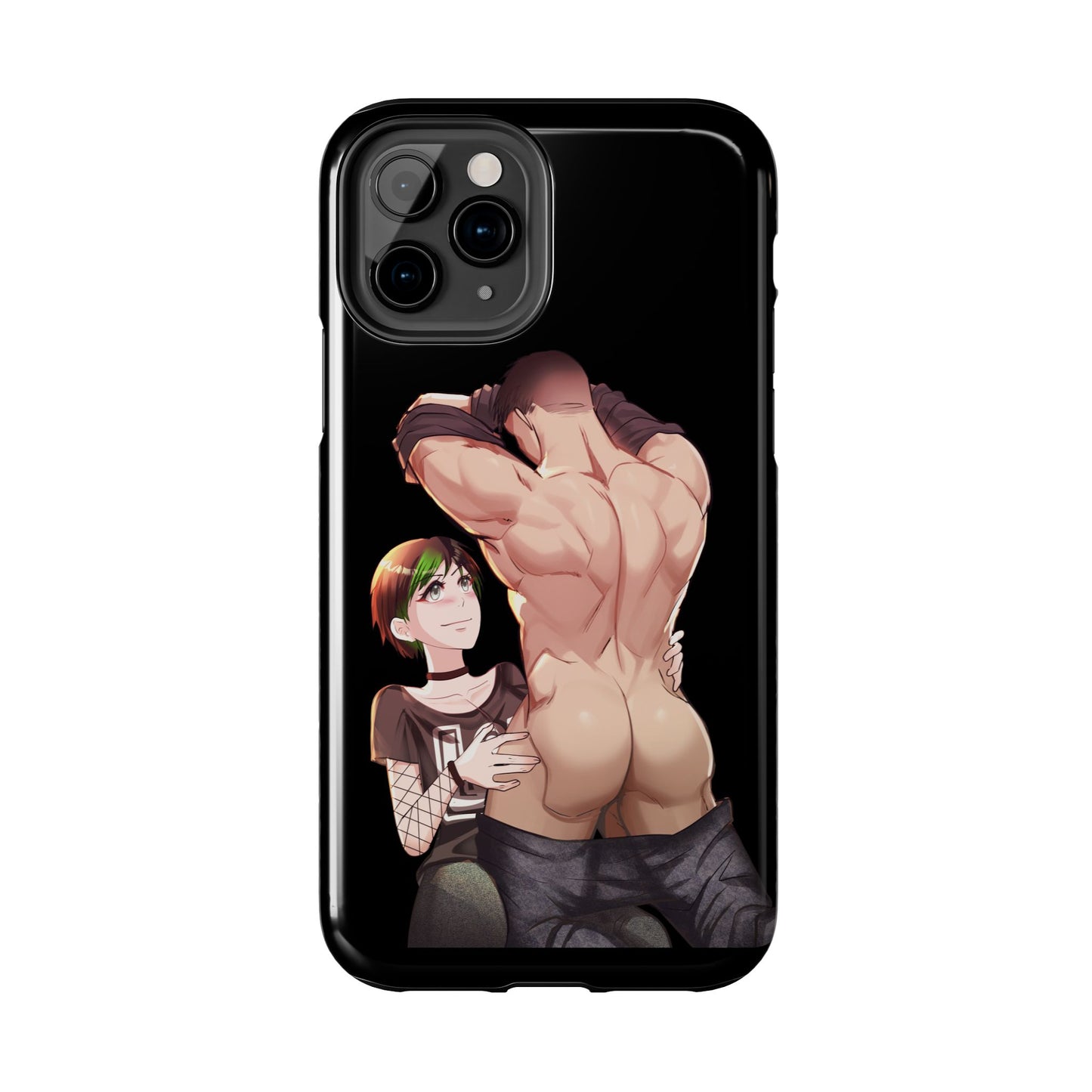 Tomboyish goth punk rock girl with buff bara jock Tough Phone Cases