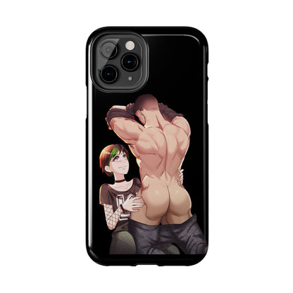 Tomboyish goth punk rock girl with buff bara jock Tough Phone Cases