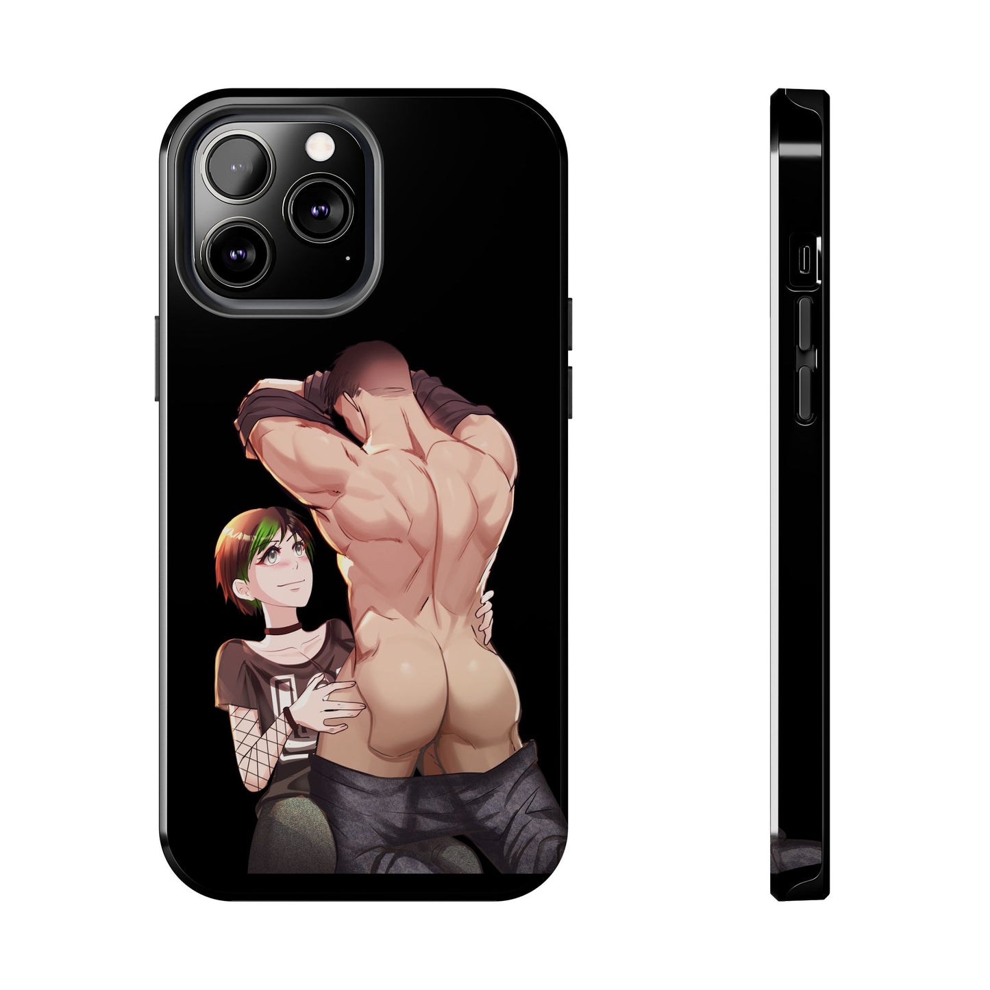 Tomboyish goth punk rock girl with buff bara jock Tough Phone Cases