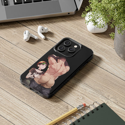 Tomboyish goth punk rock girl with buff bara jock Tough Phone Cases