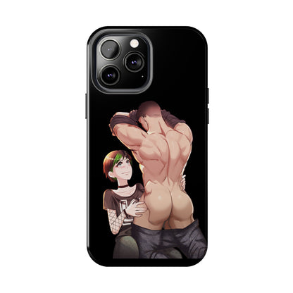 Tomboyish goth punk rock girl with buff bara jock Tough Phone Cases